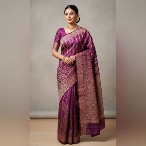 Women Pure Silk Kantha Stich Saree Handloom Festive Royal Designer